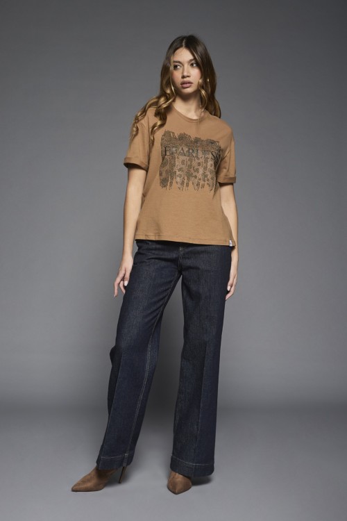 T-shirt con Strass e Stampa