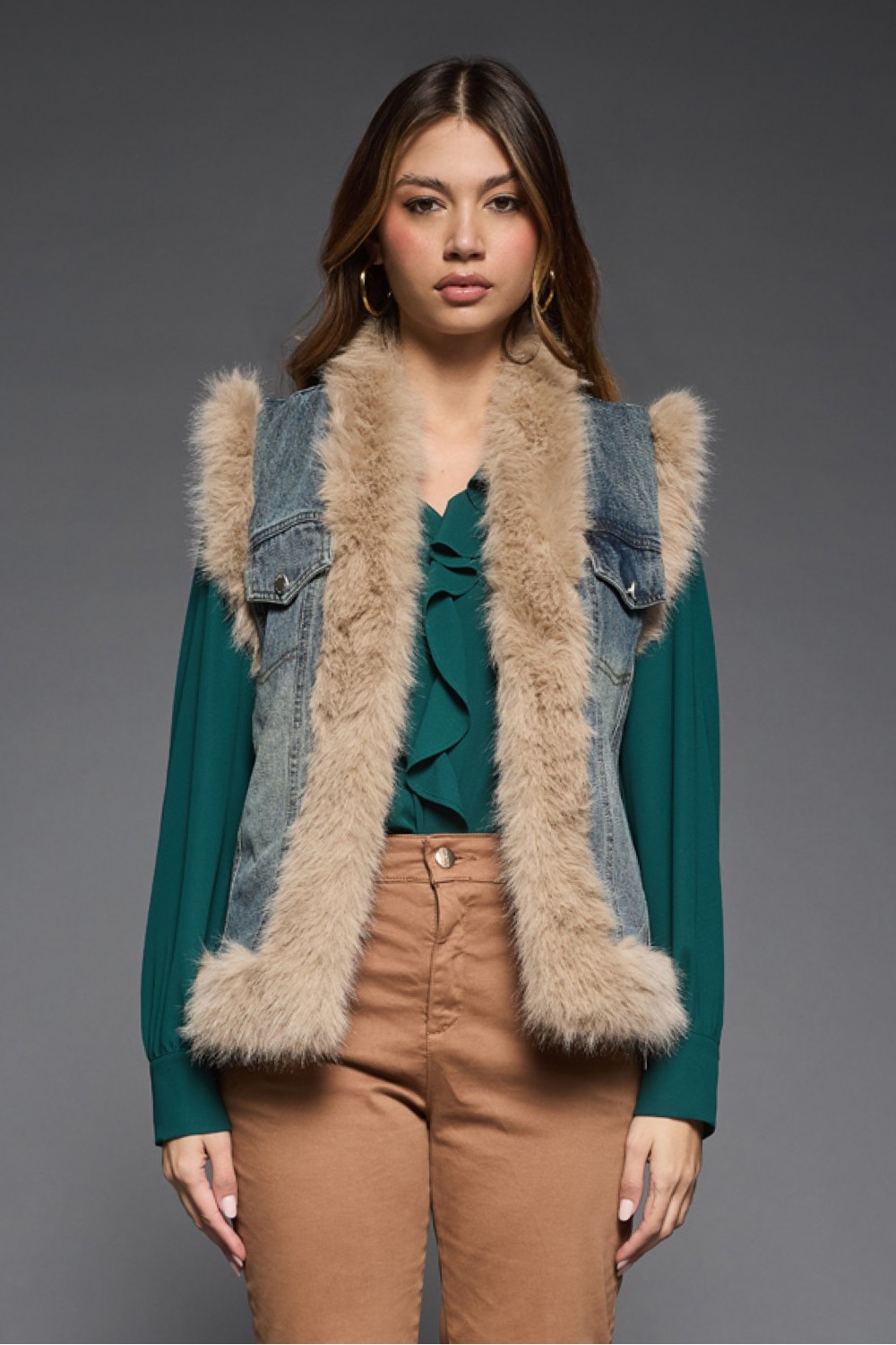 Gilet Denim con Pelliccia