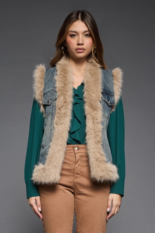 Gilet Denim con Pelliccia
