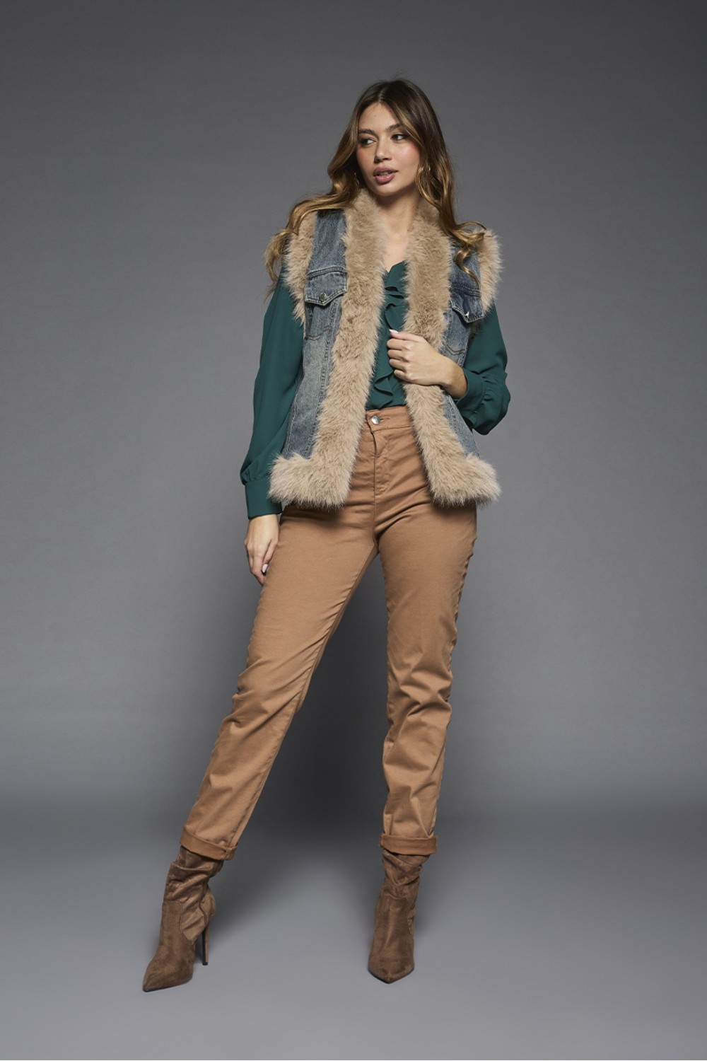 Gilet Denim con Pelliccia