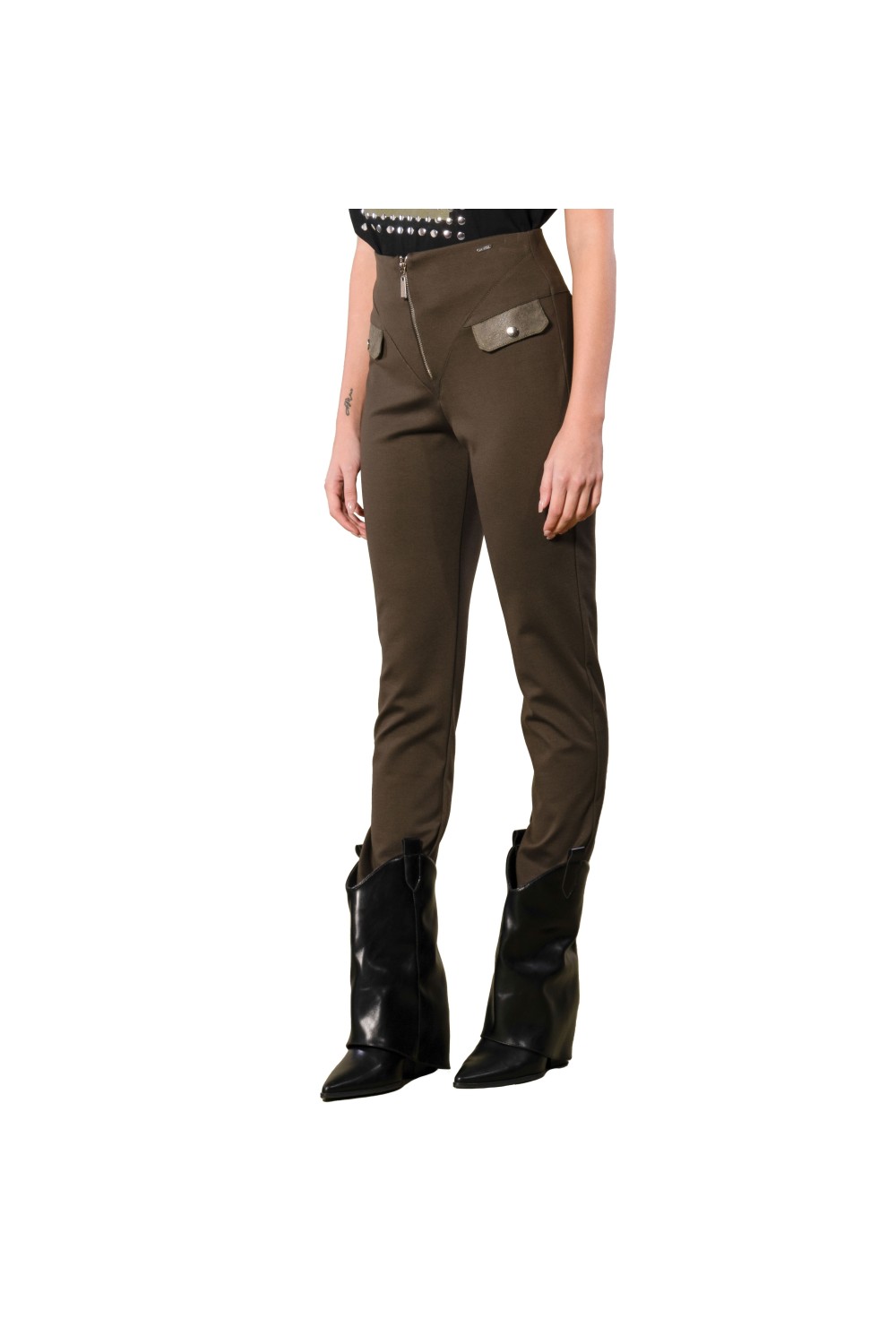 PANTALONE CON PATTINE IN PELLE PANTALONE CON PATTINE IN PELLE